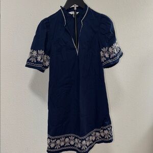 Crown & Ivy Navy Blue Dress with White Floral Embroidery